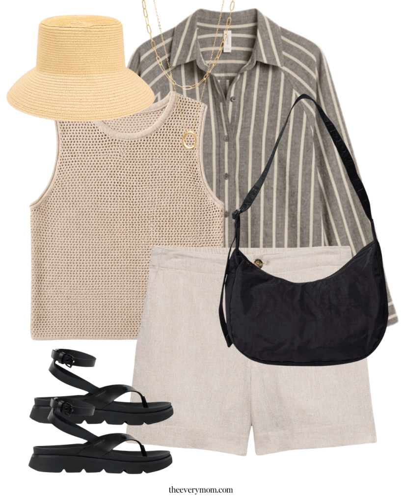 Travel outfit with linen shorts and button down