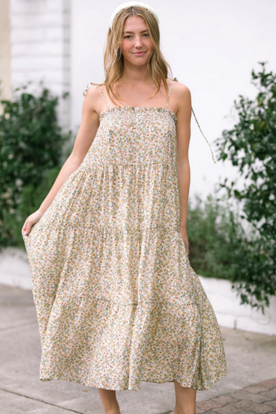 floral tiered midi dress