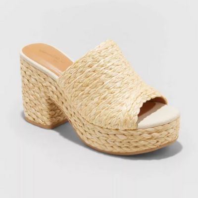 tan rattan wedge sandal