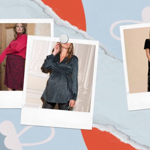 festive maternity clothing collage