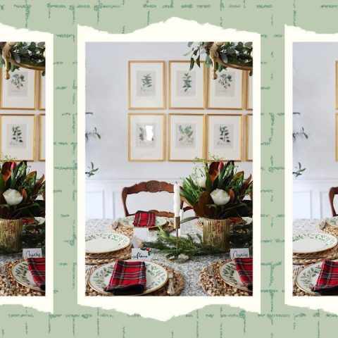 holiday tablescape on tweed background