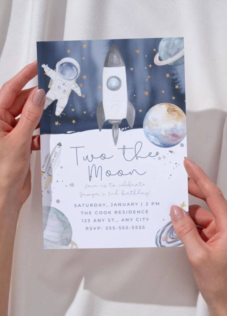 two the moon second birthday theme invitation