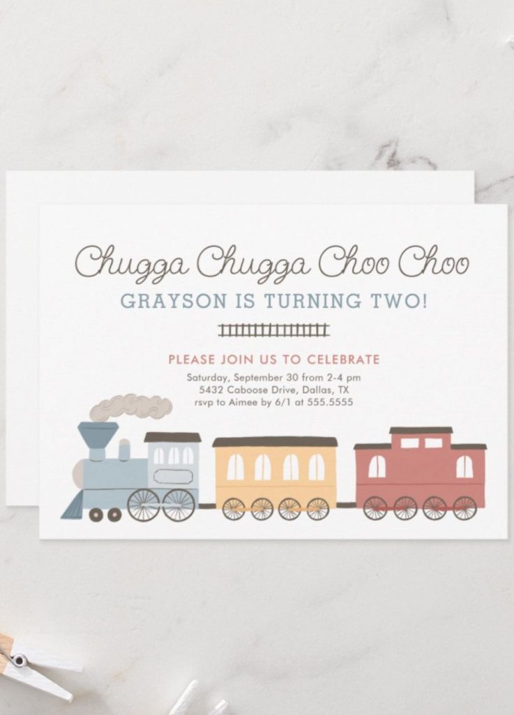 chuga chuga two two train 2nd birthday invitation