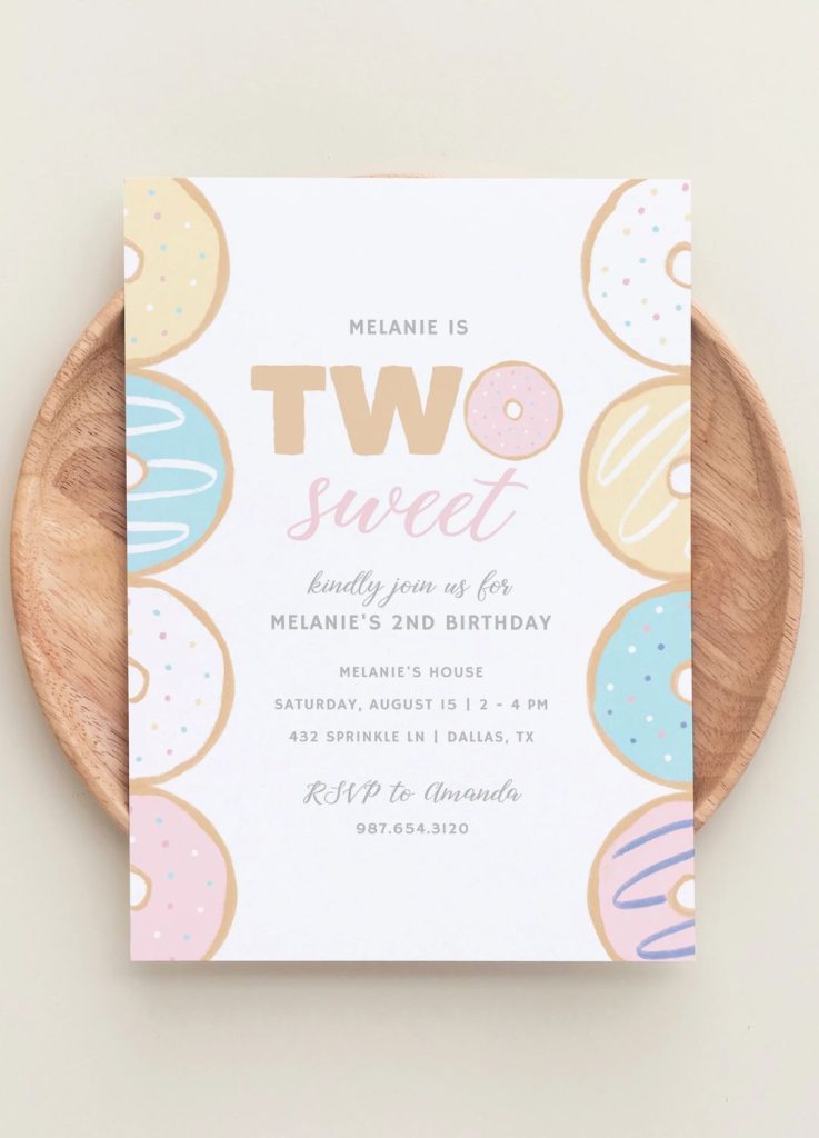 two sweet donut second birthday party invite