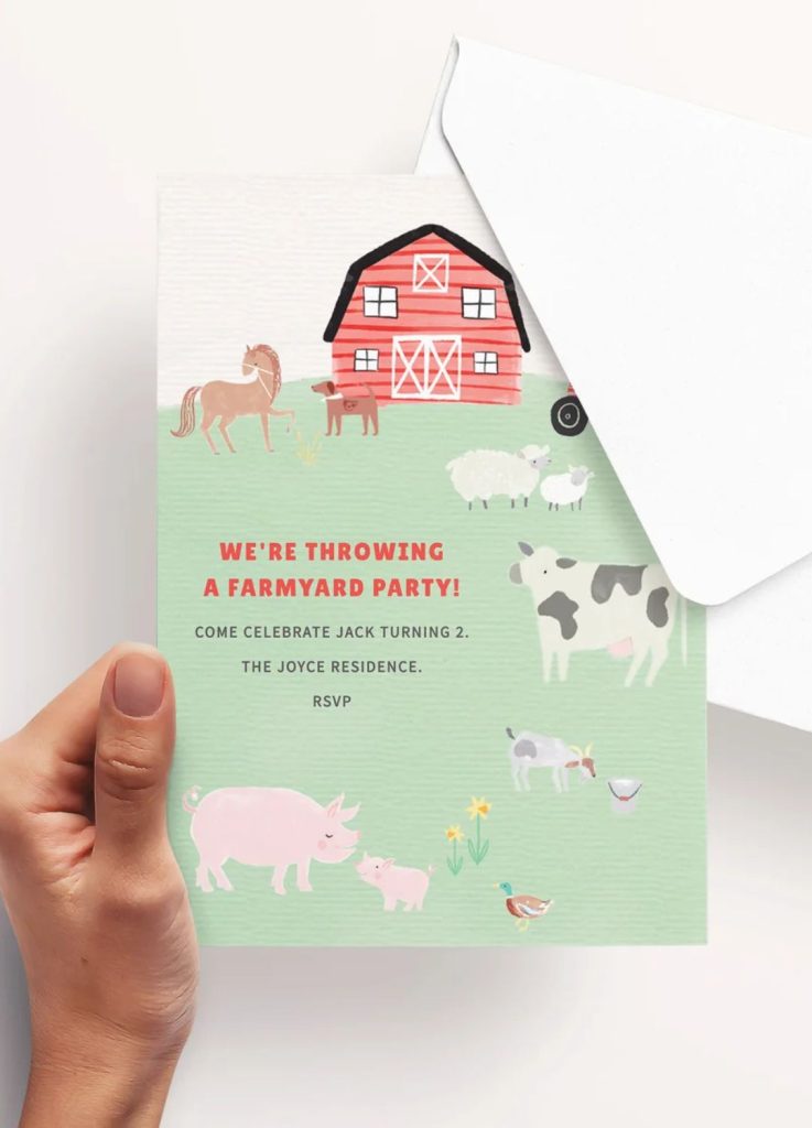 backyard barnyard 2nd birthday party invitation