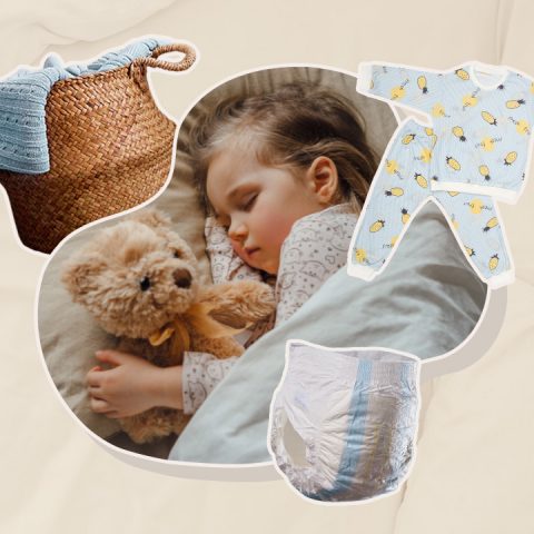 child sleeping, hamper, pajamas & diaper
