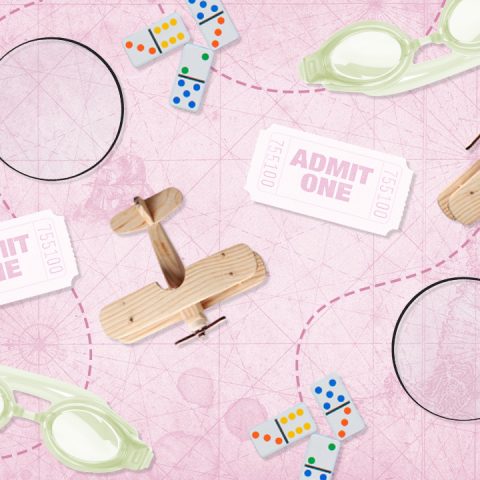 Objects and toys arranged on a treasure map
