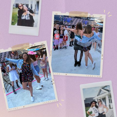 polaroid images of woman at concert