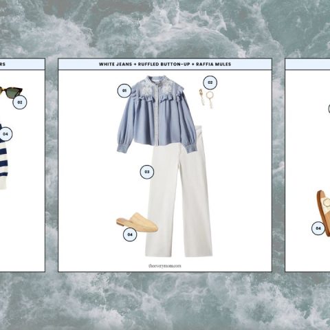 3 outfit graphics on waves background
