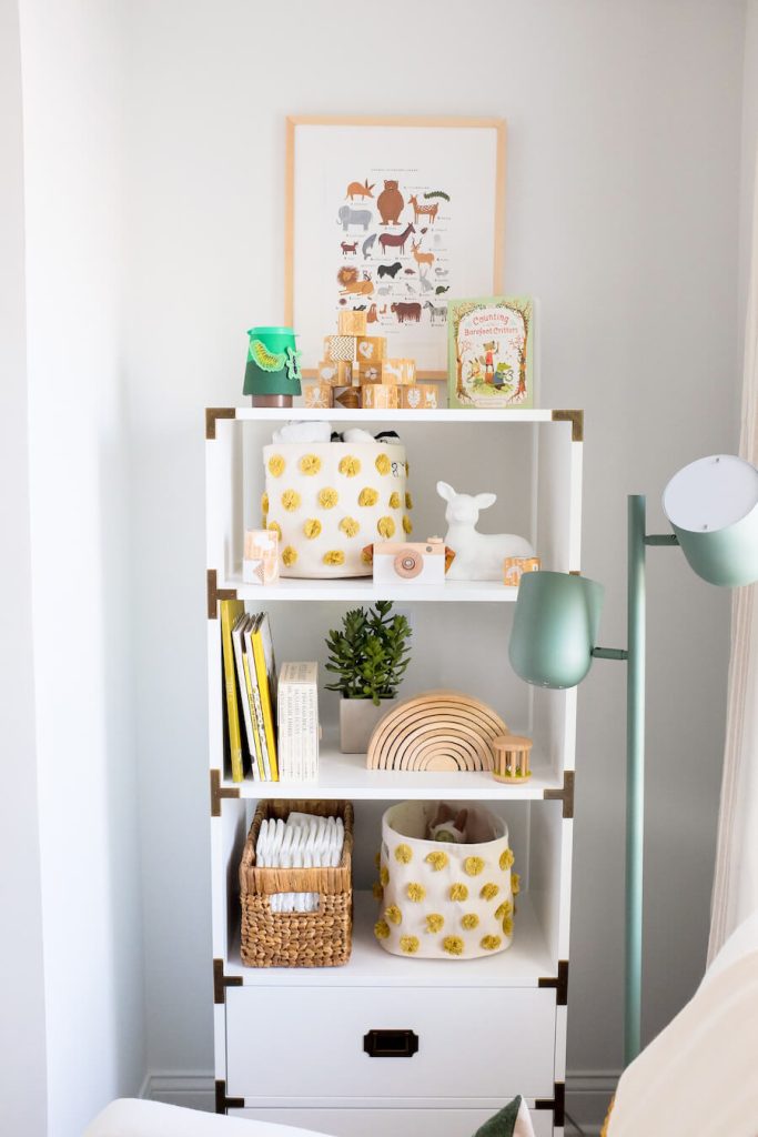 nursery bookcase styling