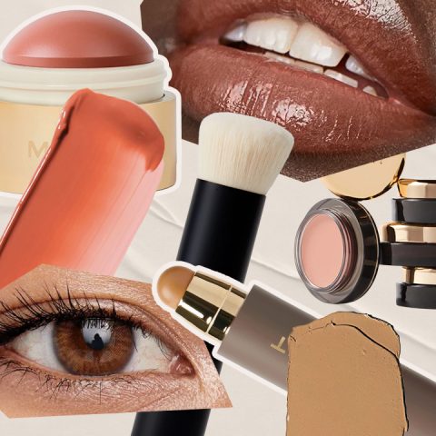 collage of makeup products