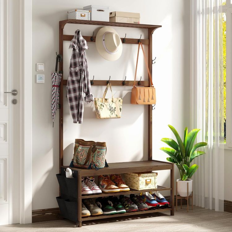 Entryway Bench, Coat Hanger, and Shoe Storage