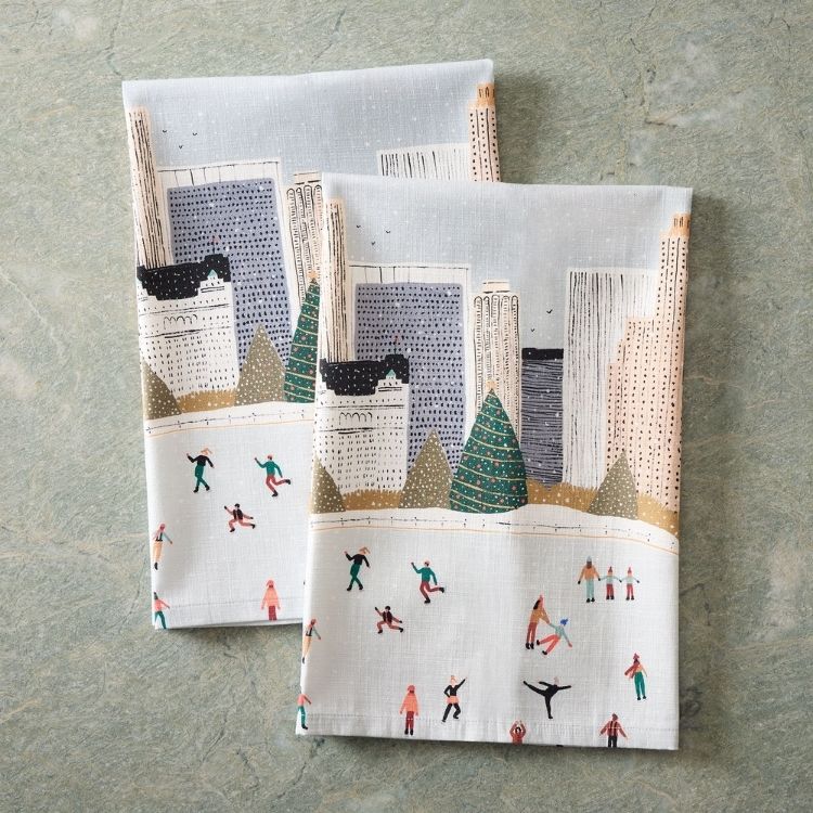 Nicole Cicak Holiday Ice Skaters Tea Towels (Set of 2)