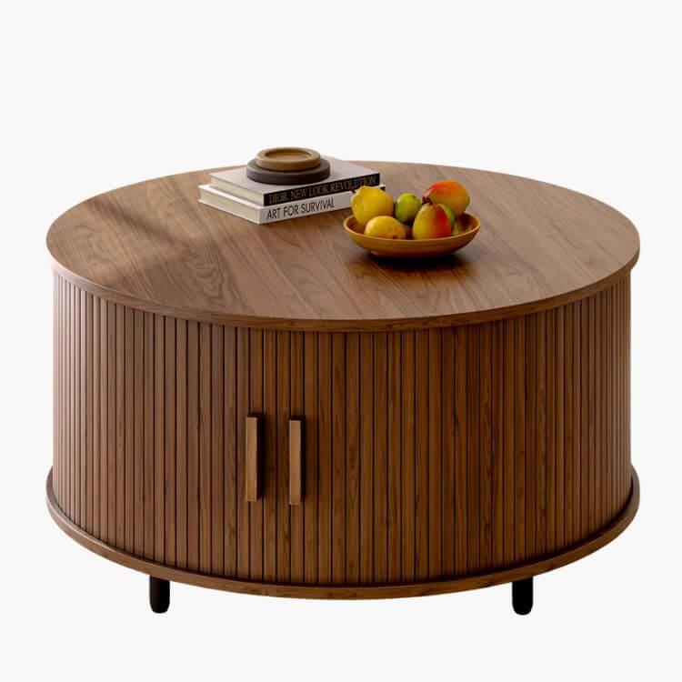 Modern Round Coffee Table With 360° Curved Sliding Door
