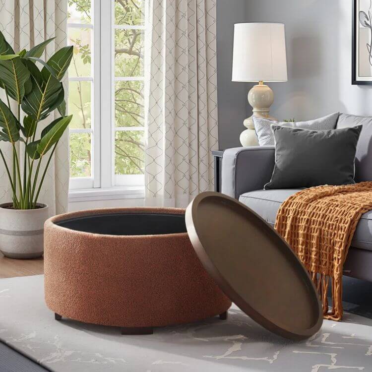 Caysey Upholstered Round Storage Ottoman 