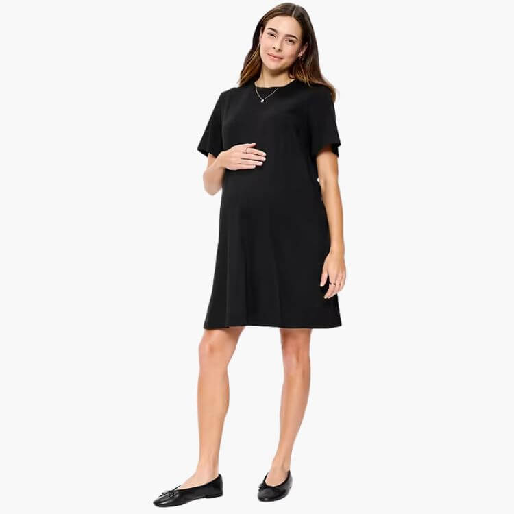Maternity Vintage Crew-Neck Mini T-Shirt Dress