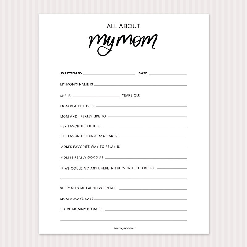 all about my mom printable keepsake page