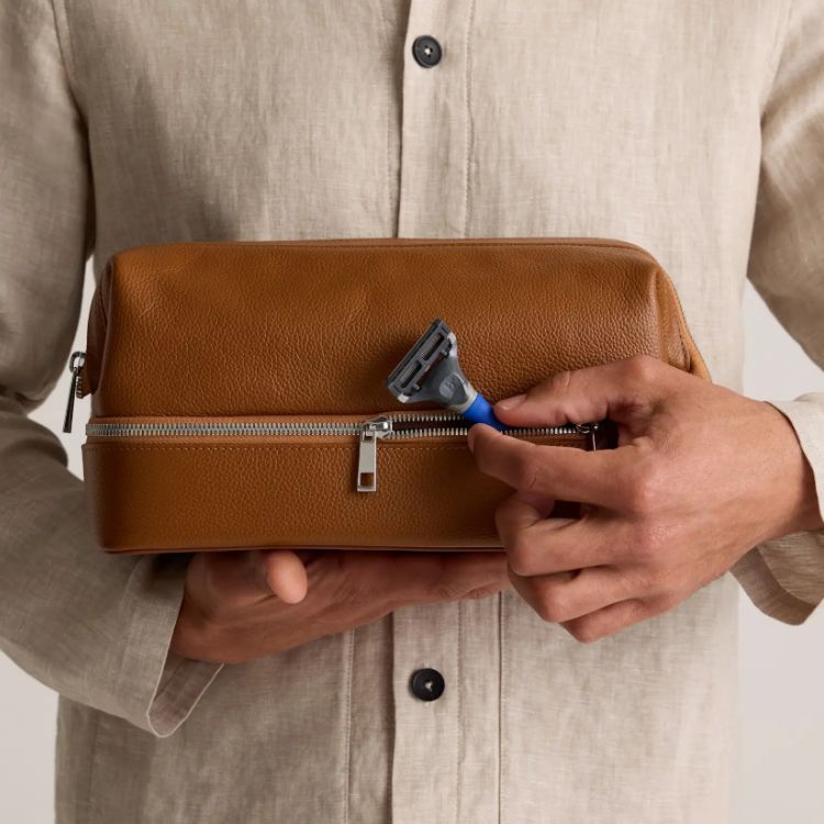 Italian Leather Dual Compartment Toiletry Bag