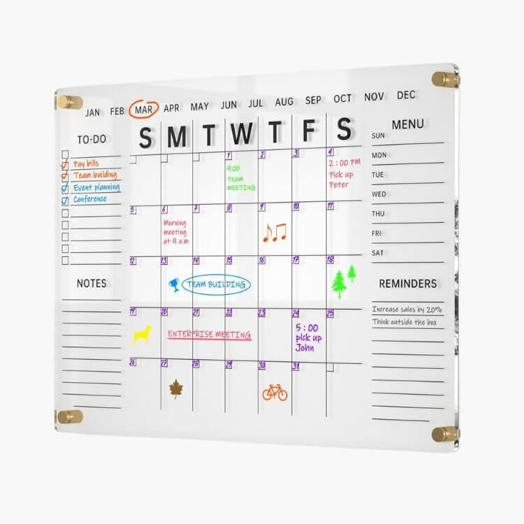Acrylic Wall Calendar With Dry Erase