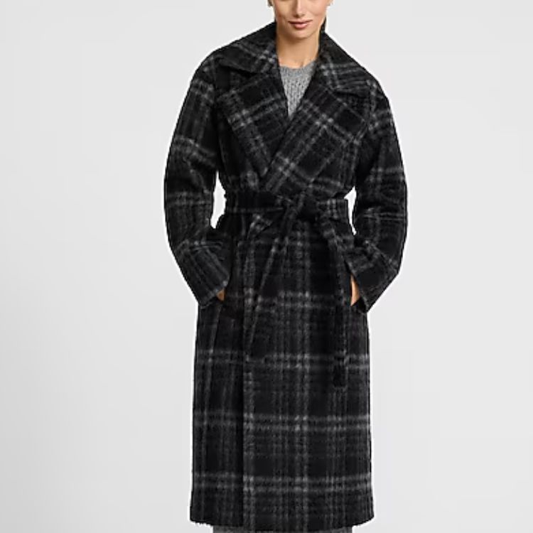 Brushed Plaid Belted Coat