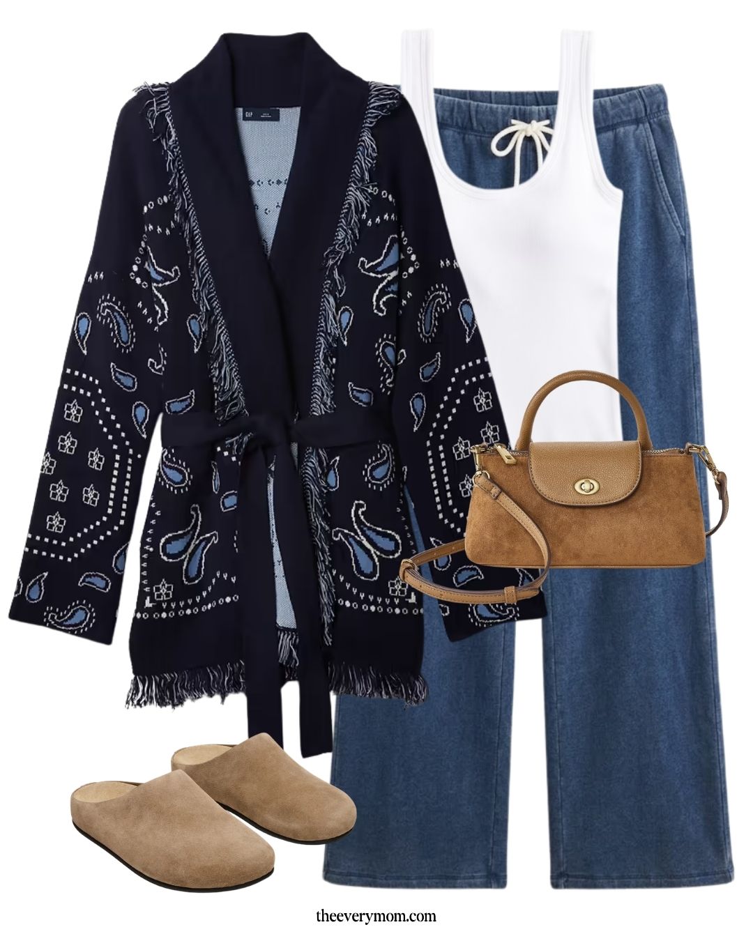 Paisley Print Cardigan with French terry pants