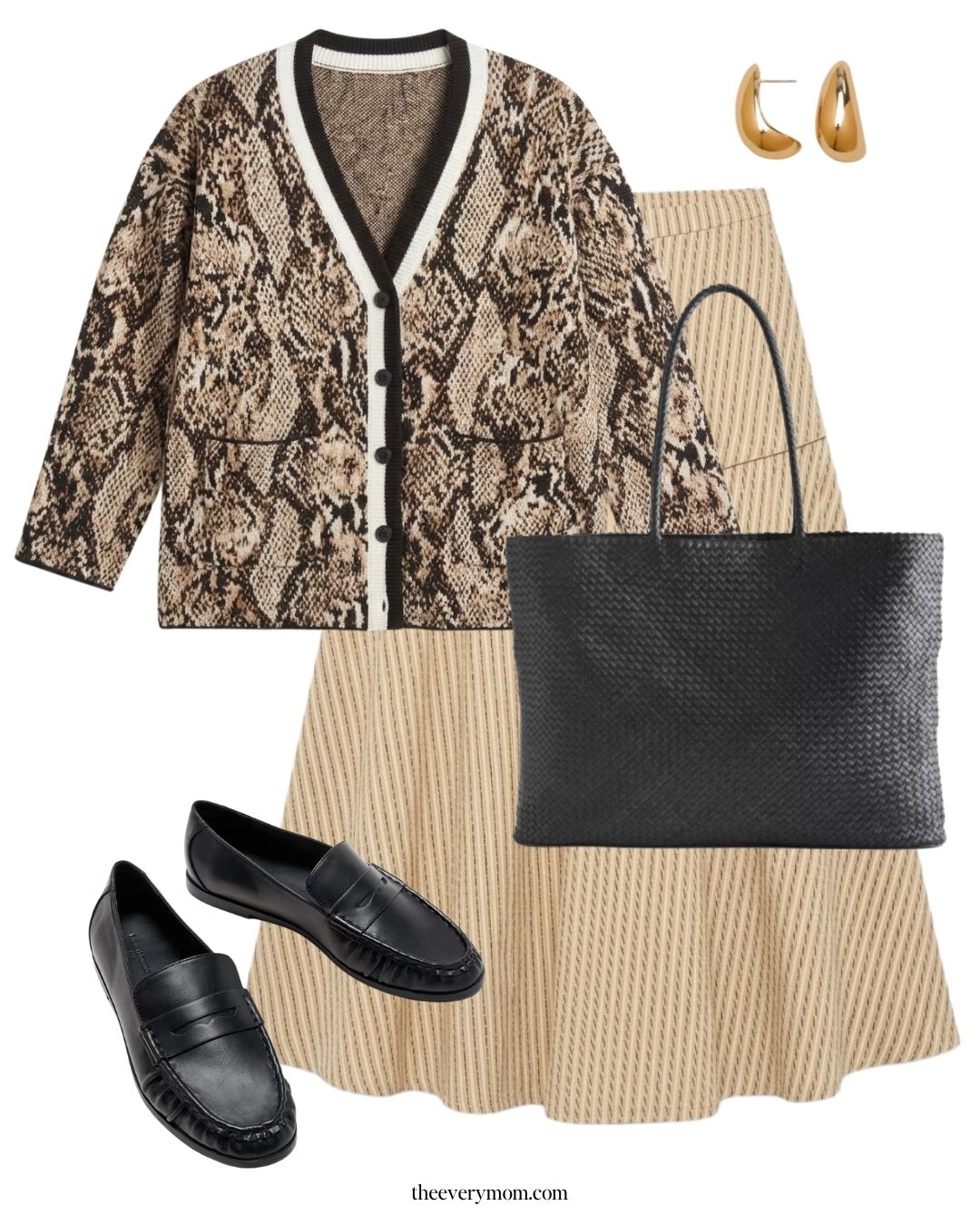Animal Print Cardigan with Maxi Skirt