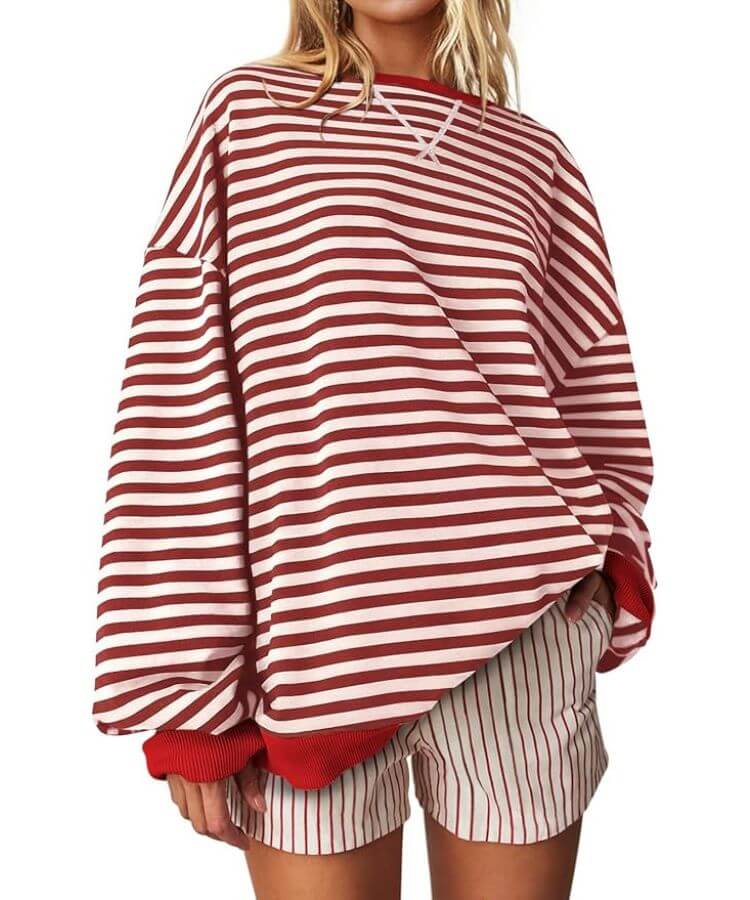 Oversized Striped Crewneck Sweatshirt