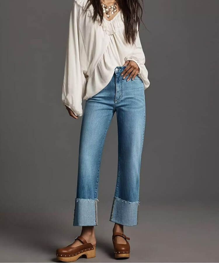 Cuffed Straight-Leg Jeans