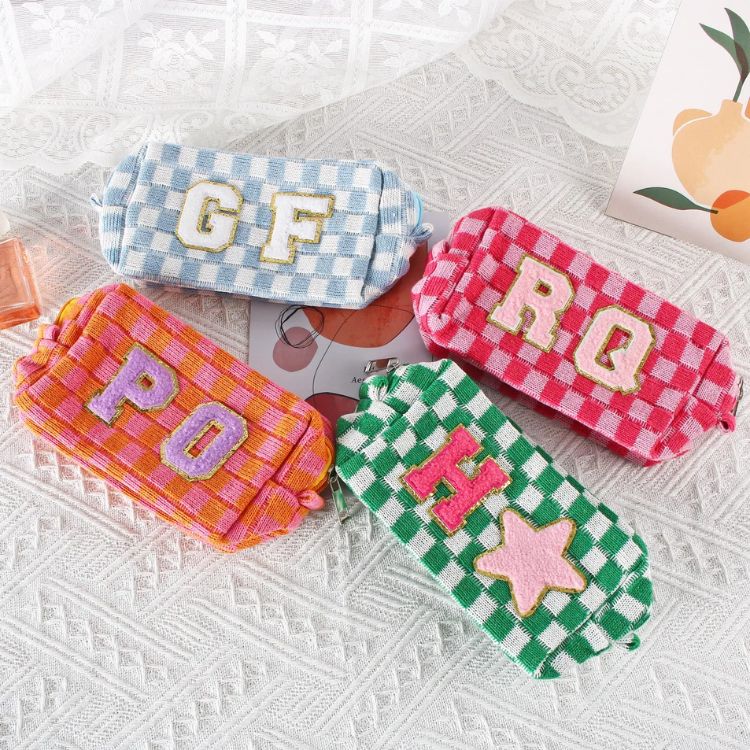 Personalized Checkered Makeup Bag
