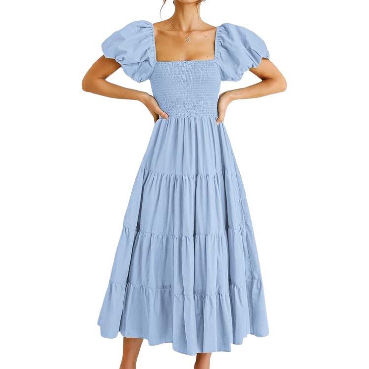 Smocked Puffy Sleeve Midi Dress