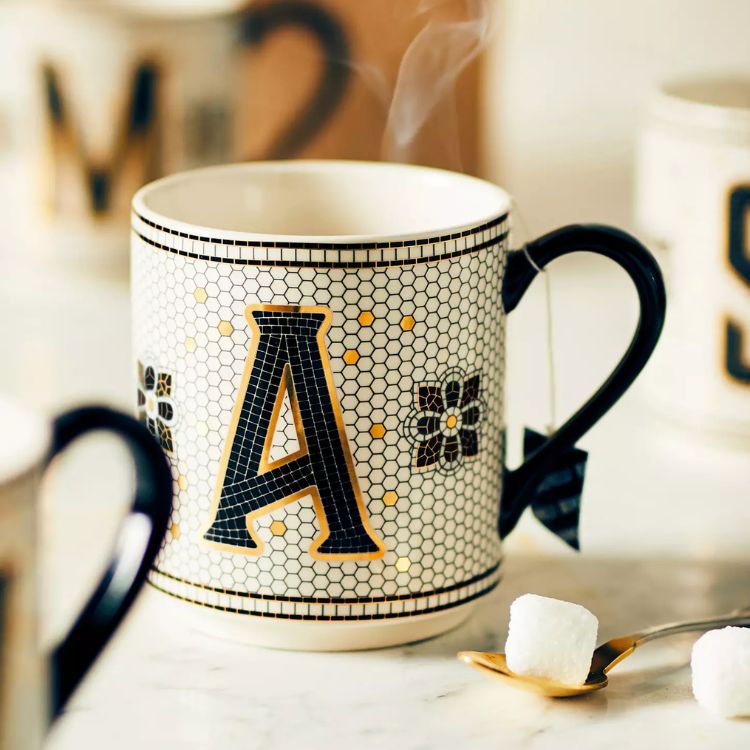 The Bistro Tile Stoneware Mug: Monogram Edition