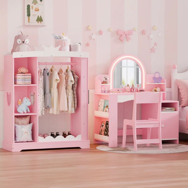 Kids Vanity Set With Mirror And Armoire