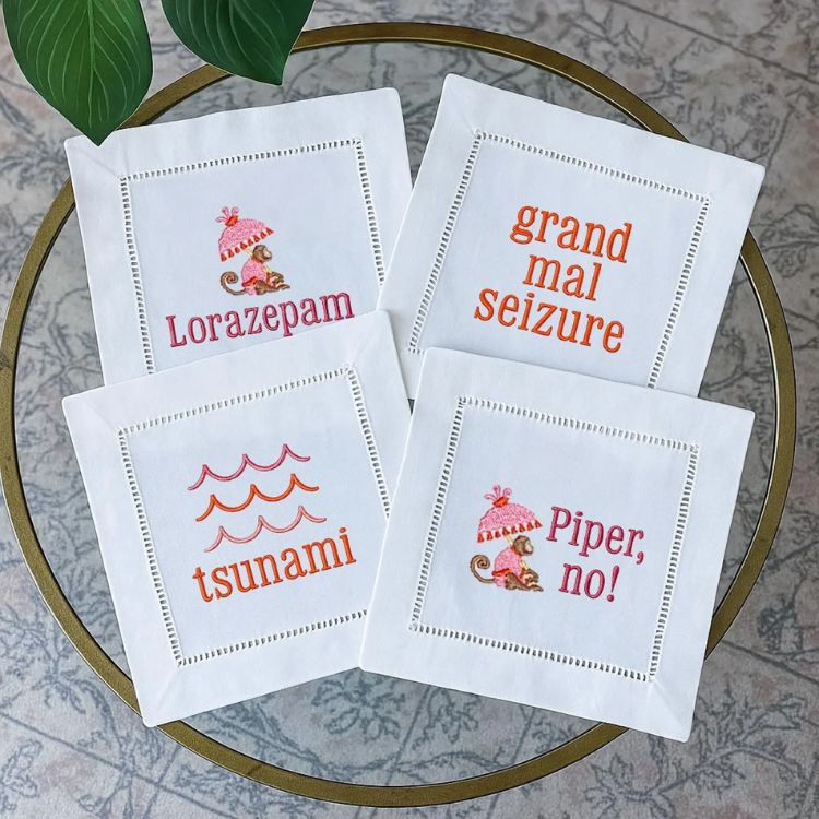 The Lotus Embroidered Cocktail Napkins	