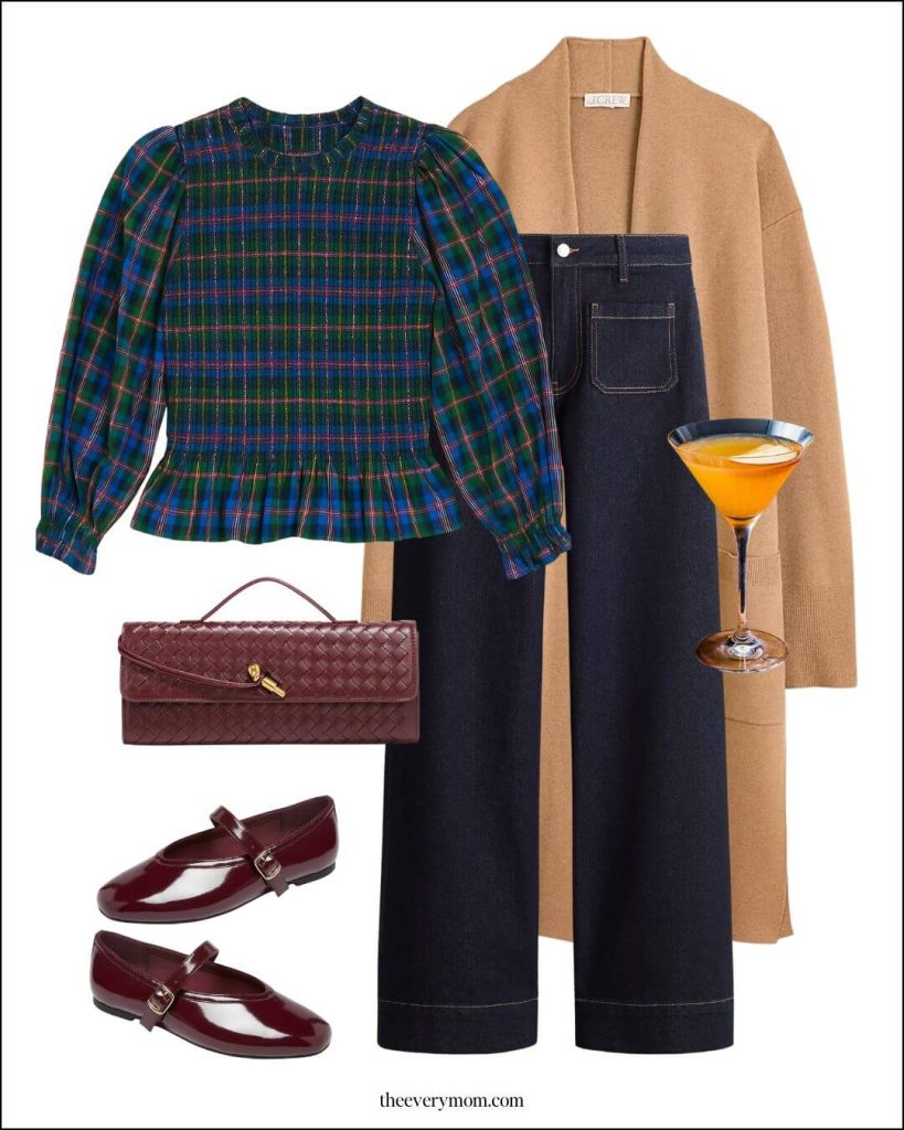 plaid blouse and jeans outfit for thanksgiving