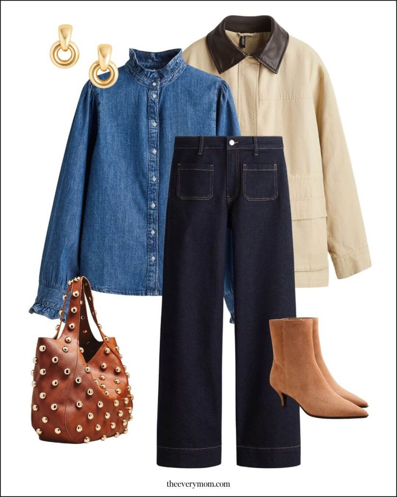 denim on denim outfit with barn jacket for thanksgiving