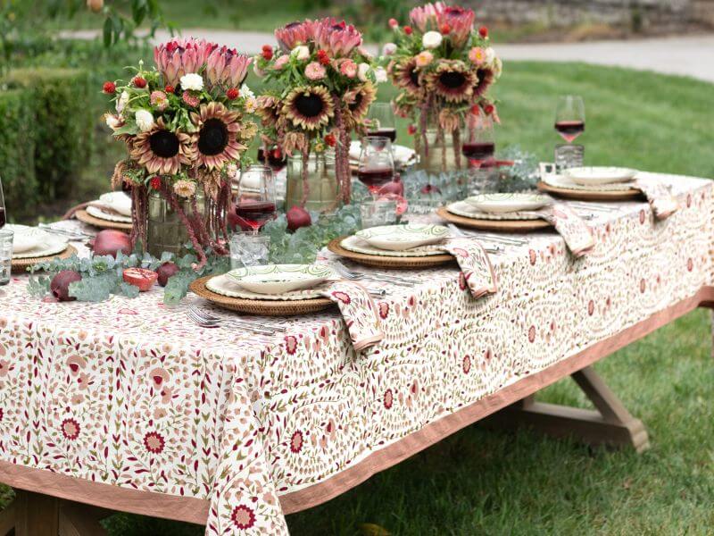 floral tablecloth thanksgiving tablescapes