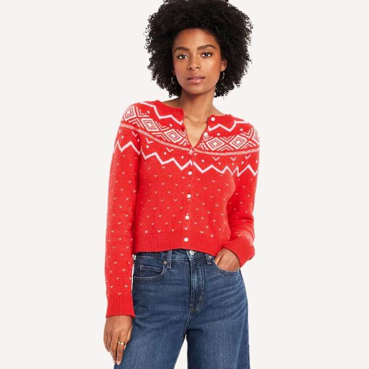 Cropped Fair Isle Cardigan Sweater