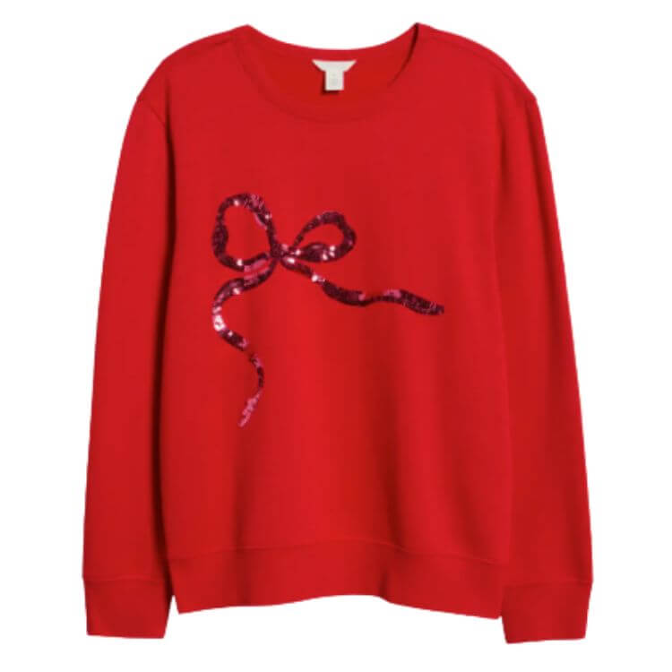 holiday sweater with sequin bow for the holidays