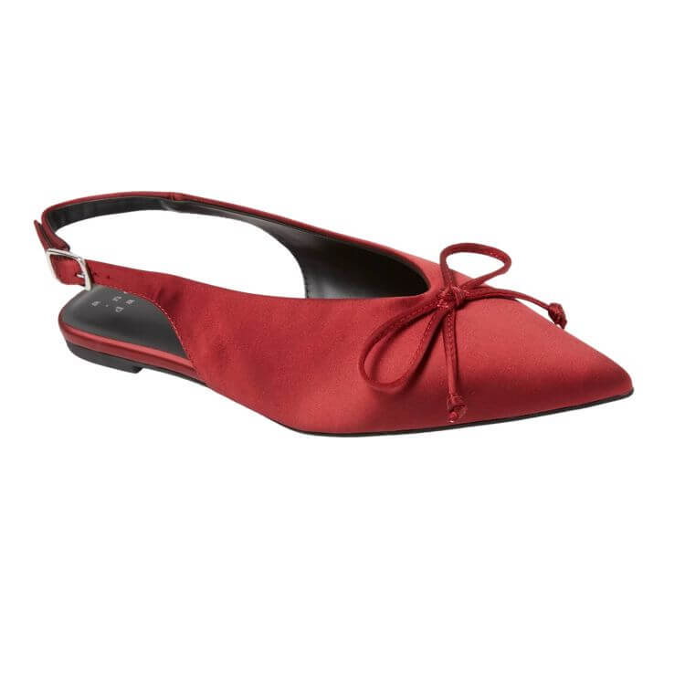 red satin slingback shoe for the holidays