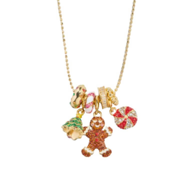 holiday bauble bar necklace with gingerbread gold plated holiday style