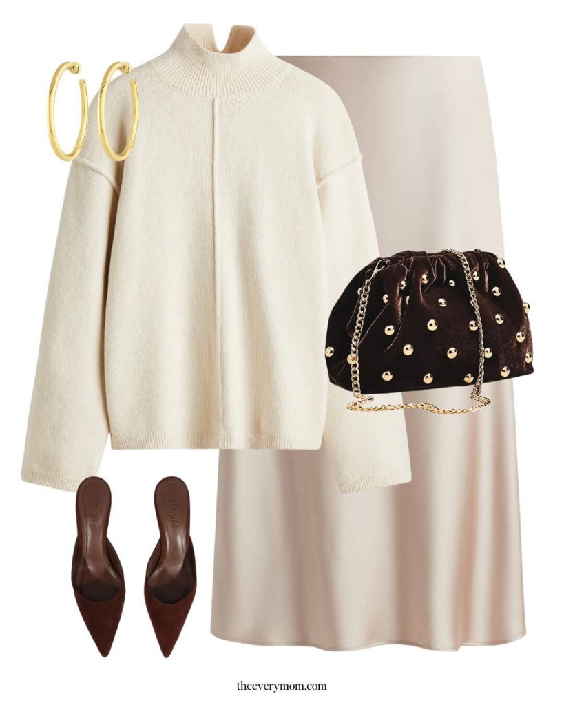 monochromatic outfit idea with silk skirt for NYE