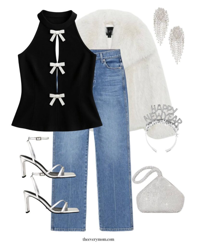 jeans and a going out top outfit idea for New Year's Eve