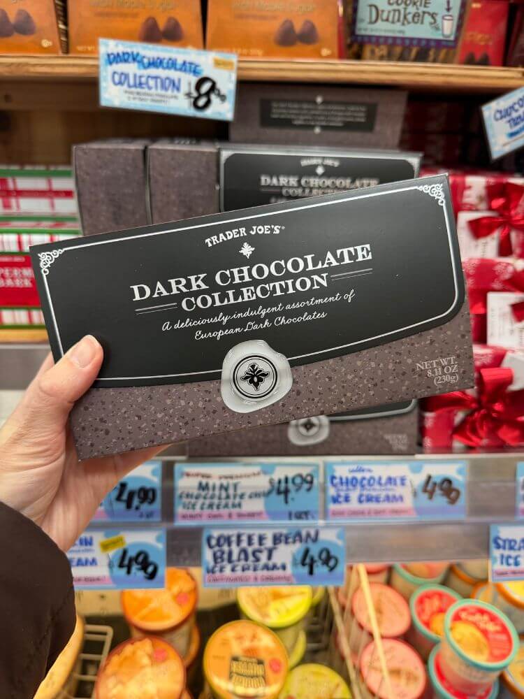 trader joe's holiday 2025 dark chocolate