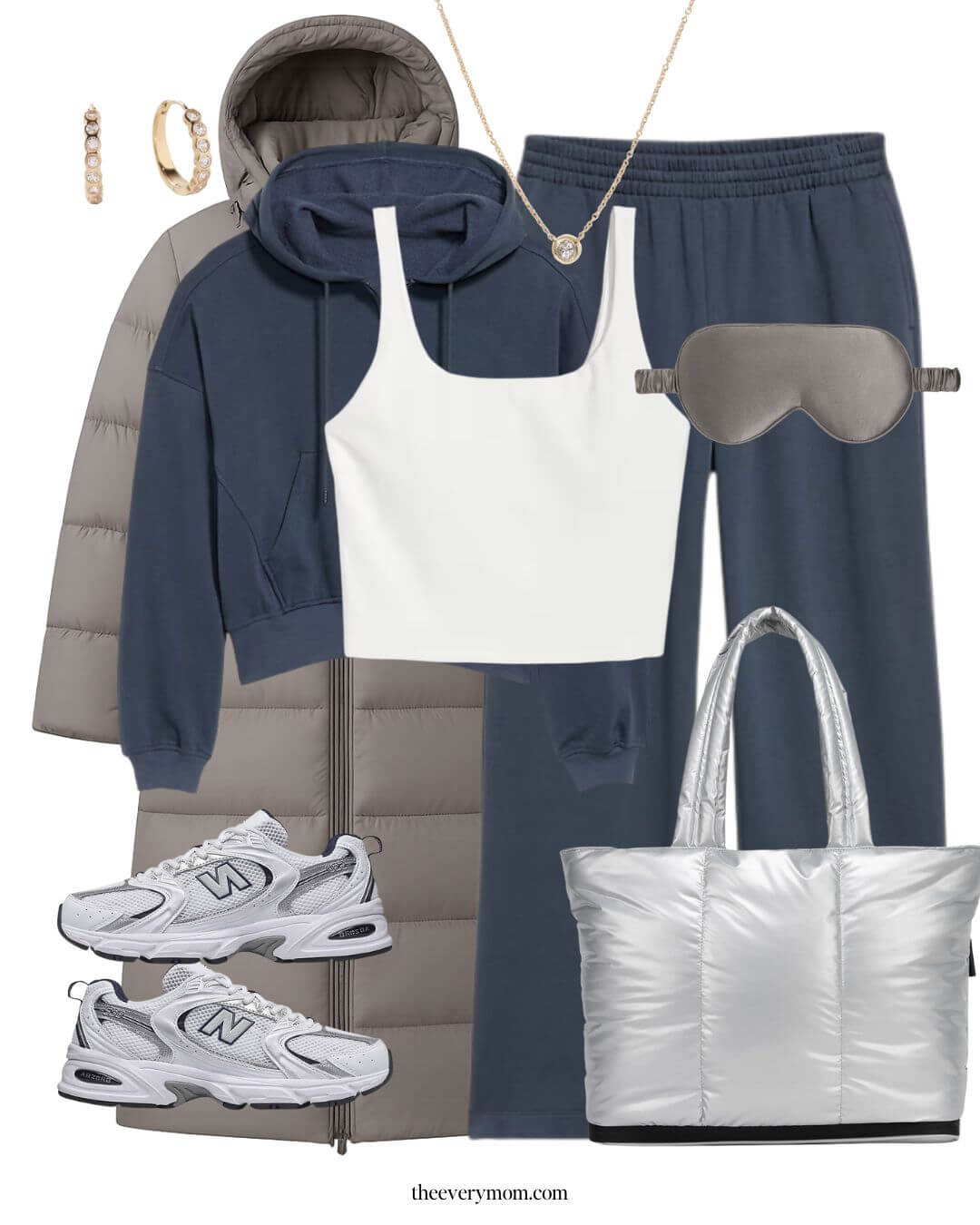 cozy winter travel outfit with a matching set