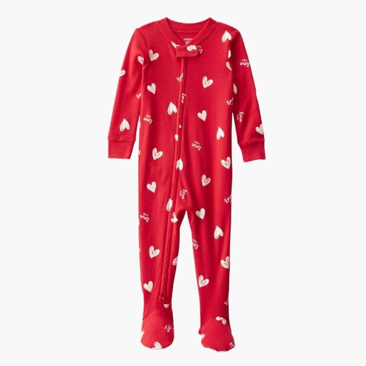 2-Way Zip Heart Footie Pajamas
