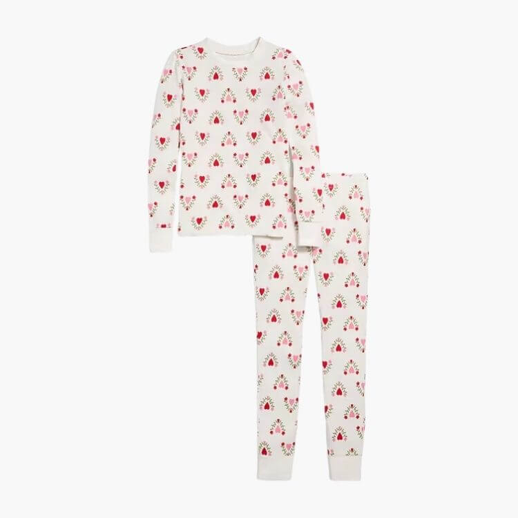 Heart Print Snug-Fit Pajama Set