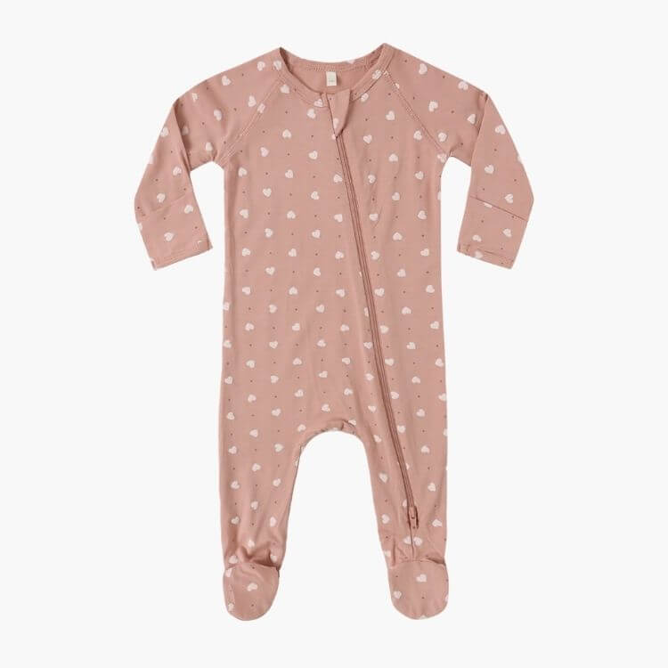 Pink Heart Print Zip Footie