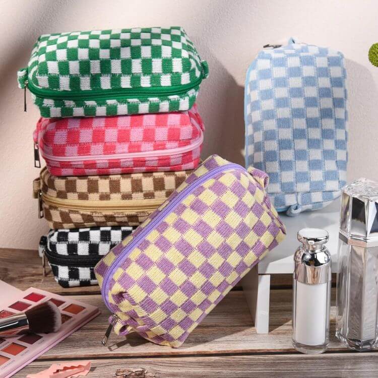 Set of 6 Checkered Cosmetic Bags