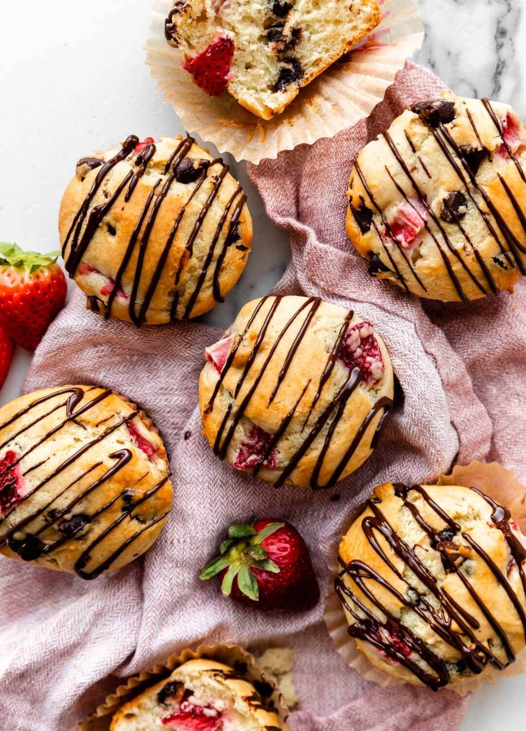 strawberry covered chocolate muffins