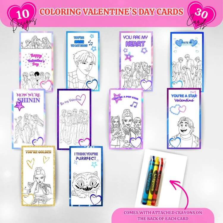'K-Pop Demon Hunters' Coloring Valentines